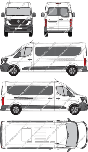 Renault Master E-Tech, minibus, Rear Wing Doors, 1 Sliding Door (2024)