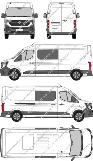 Renault Master E-Tech, furgone, Doppelkabine, Rear Wing Doors, 1 Sliding Door (2024)