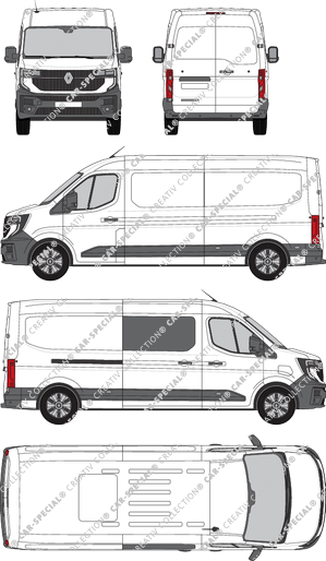 Renault Master E-Tech, furgone, teilverglast rechts, Rear Wing Doors, 1 Sliding Door (2024)