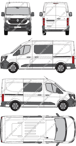 Renault Master, van/transporter, double cab, Rear Wing Doors, 2 Sliding Doors (2024)