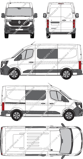 Renault Master, van/transporter, double cab, Rear Wing Doors, 1 Sliding Door (2024)