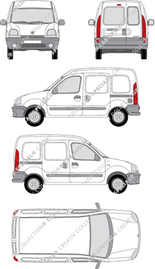 Renault Kangoo, van/transporter, rear window, Rear Wing Doors, 2 Sliding Doors (1997)