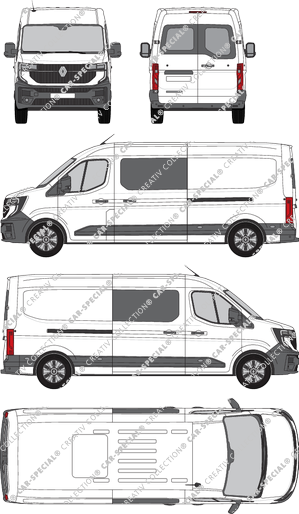Renault Master, van/transporter, rear window, double cab, Rear Wing Doors, 2 Sliding Doors (2024)