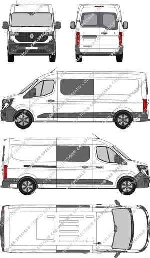 Renault Master, furgone, vitre arrière, Doppelkabine, Rear Wing Doors, 1 Sliding Door (2024)