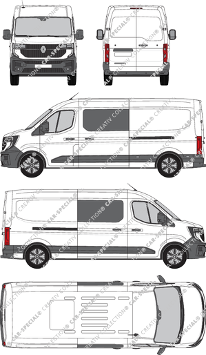 Renault Master, van/transporter, double cab, Rear Wing Doors, 2 Sliding Doors (2024)