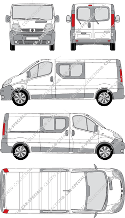 Renault Trafic, Kastenwagen, L2H1, Heck verglast, Doppelkabine, Rear Wing Doors, 1 Sliding Door (2001)