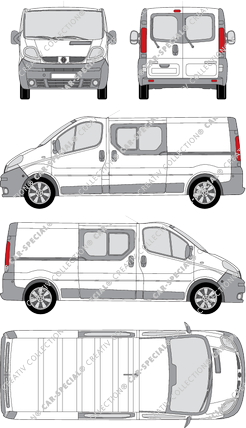Renault Trafic, Kastenwagen, L2H1, Heck verglast, Doppelkabine, Rear Wing Doors, 2 Sliding Doors (2001)
