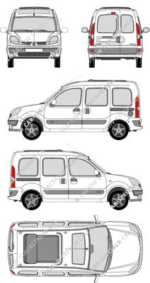 Renault Kangoo, furgón, acristalado, Rear Wing Doors, 2 Sliding Doors (2003)