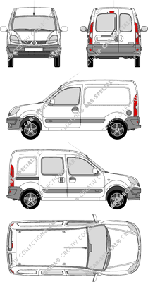 Renault Kangoo, furgón, Heck verglast, rechts teilverglast, Rear Wing Doors, 1 Sliding Door (2003)