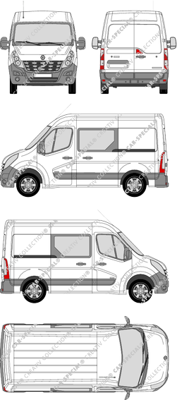 Renault Master, FWD, furgón, L1H2, cabina doble, Rear Wing Doors, 2 Sliding Doors (2010)