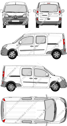 Renault Kangoo Rapid, Rapid Maxi, furgón, ventana de parte trasera, cabina doble, Rear Flap, 2 Sliding Doors (2013)