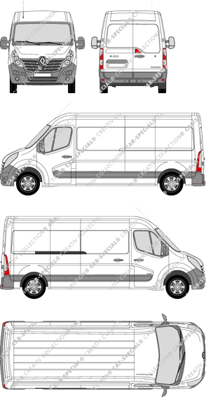 Renault Master, FWD, furgón, L3H2, Rear Wing Doors, 1 Sliding Door (2014)