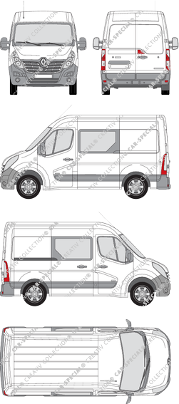 Renault Master, FWD, furgón, L1H2, cabina doble, Rear Wing Doors, 1 Sliding Door (2014)
