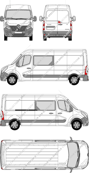 Renault Master, FWD, Kastenwagen, L3H2, Doppelkabine, Rear Wing Doors, 1 Sliding Door (2014)