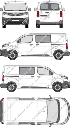 Toyota Proace Electric, furgón, medio (L1), ventana de parte trasera, cabina doble, Rear Wing Doors, 2 Sliding Doors (2021)