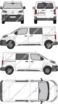 Toyota Proace Electric, furgón, medio (L1), ventana de parte trasera, cabina doble, Rear Wing Doors, 2 Sliding Doors (2024)