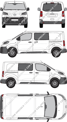 Toyota Proace, fourgon, intermédiaire (L1), Heck verglast, double cabine, Rear Flap, 2 Sliding Doors (2024)