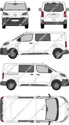 Toyota Proace, furgón, medio (L1), ventana de parte trasera, cabina doble, Rear Flap, 1 Sliding Door (2024)
