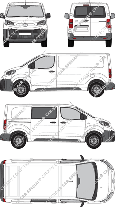 Toyota Proace, van/transporter, medium (L1), teilverglast rechts, Heck vergl., Rear Wing Doors, 1 Sliding Door (2024)