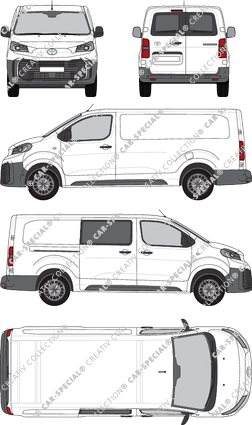 Toyota Proace, furgón, largo (L2), teilverglast rechts, Heck vergl., Rear Wing Doors, 1 Sliding Door (2024)