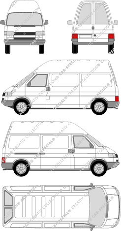Volkswagen Transporter, T4, van/transporter, high roof, long wheelbase, rear window, Rear Wing Doors, 1 Sliding Door (1990)