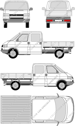 Volkswagen Transporter, T4, catre, paso de rueda largo, cabina doble (1990)