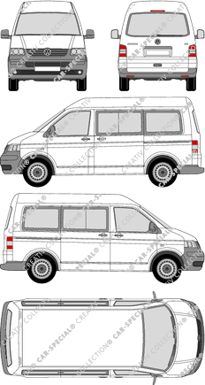 Volkswagen Transporter, T5, microbús, alto tejado media, Rear Flap, 2 Sliding Doors (2003)