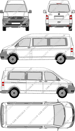 Volkswagen Transporter, T5, Kleinbus, Mittelhochdach, Radstand lang, Rear Flap, 1 Sliding Door (2003)
