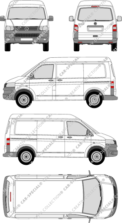 Volkswagen Transporter, T5, furgón, alto tejado media, ventana de parte trasera, Rear Flap, 2 Sliding Doors (2009)