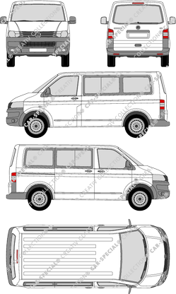 Volkswagen Transporter, T5, minibus, normal roof, Rear Flap, 1 Sliding Door (2009)