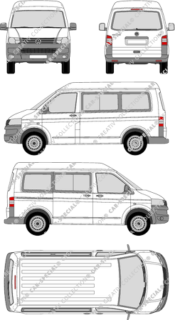Volkswagen Transporter, T5, camionnette, toit intermédiaire, Rear Flap, 1 Sliding Door (2009)