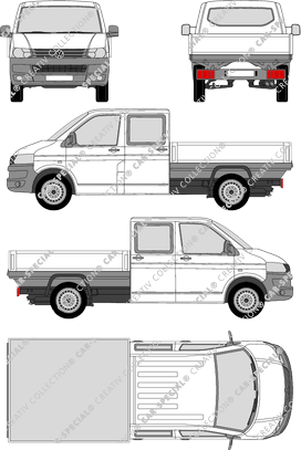 Volkswagen Transporter, T5, catre, paso de rueda largo, cabina doble (2009)