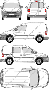 Volkswagen Caddy, Kastenwagen, Heck verglast, rechts teilverglast, Rear Wing Doors, 1 Sliding Door (2010)