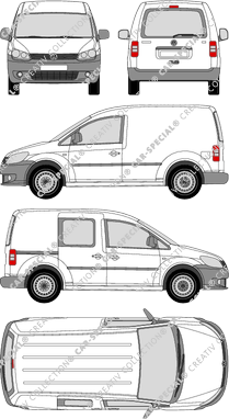 Volkswagen Caddy, Kastenwagen, Heck verglast, rechts teilverglast, Rear Flap, 1 Sliding Door (2010)