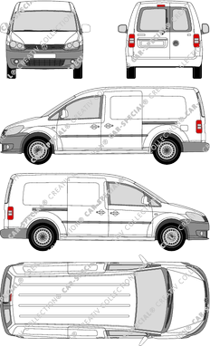 Volkswagen Caddy, Maxi, Kastenwagen, Heck verglast, Rear Wing Doors, 2 Sliding Doors (2010)