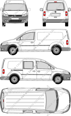 Volkswagen Caddy, Maxi, Kastenwagen, Heck verglast, rechts teilverglast, Rear Flap, 1 Sliding Door (2010)