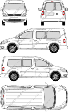 Volkswagen Caddy, Maxi, Hochdachkombi, Rear Wing Doors, 2 Sliding Doors (2010)