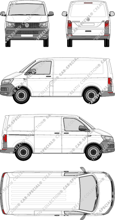Volkswagen Transporter, T6, van/transporter, normal roof, short wheelbase, Rear Flap, 1 Sliding Door (2015)