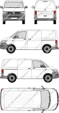Volkswagen Transporter, T6, furgón, tejado normal, paso de rueda corto, Rear Flap, 2 Sliding Doors (2015)