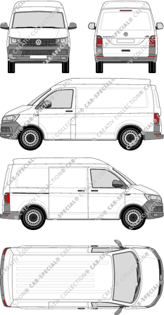 Volkswagen Transporter, T6, Kastenwagen, Mittelhochdach, kurzer Radstand, Rear Flap, 1 Sliding Door (2015)
