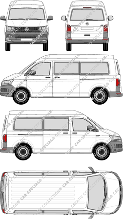 Volkswagen Transporter, T6, minibus, medium high roof, long wheelbase, Rear Flap, 2 Sliding Doors (2015)