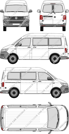 Volkswagen Transporter, T6, Kleinbus, Mittelhochdach, kurzer Radstand, Rear Wing Doors, 2 Sliding Doors (2015)