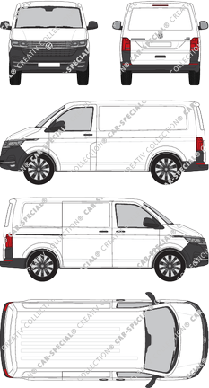 Volkswagen Transporter, T6.1, furgón, tejado normal, paso de rueda corto, Rear Flap, 1 Sliding Door (2019)