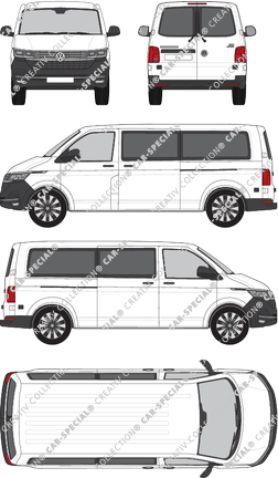 Volkswagen Transporter, T6.1, camionnette, toit normal, langer Radstand, Rear Wing Doors, 2 Sliding Doors (2019)
