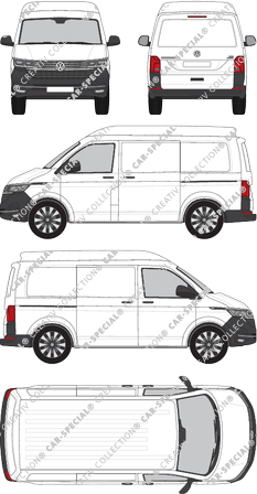 Volkswagen Transporter, T6.1, fourgon, toit intermédiaire, kurzer Radstand, Rear Flap, 2 Sliding Doors (2019)