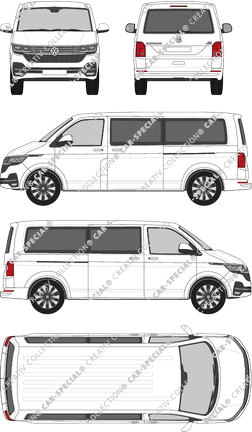 Volkswagen Transporter Caravelle, T6.1, minibus, normal roof, long wheelbase, Rear Flap, 2 Sliding Doors (2019)