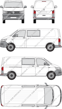 Volkswagen Transporter, T6, fourgon, toit normal, langer Radstand, double cabine, Rear Flap, 1 Sliding Door (2015)