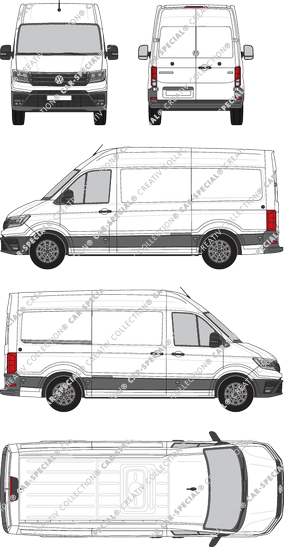 Volkswagen e-Crafter, toit haut, furgone, L3H3, empattement  moyen, Rear Wing Doors, 1 Sliding Door (2018)