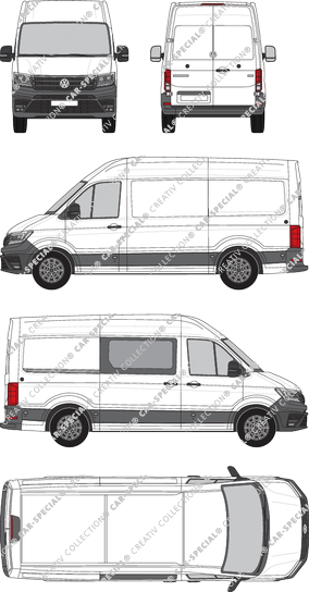 Volkswagen e-Crafter, toit haut, furgone, L3H3, empattement  moyen, teilverglast rechts, Rear Wing Doors, 1 Sliding Door (2018)