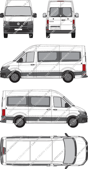 Volkswagen e-Crafter, toit haut, Kleinbus, L3H3, empattement  moyen, Rear Wing Doors, 1 Sliding Door (2018)
